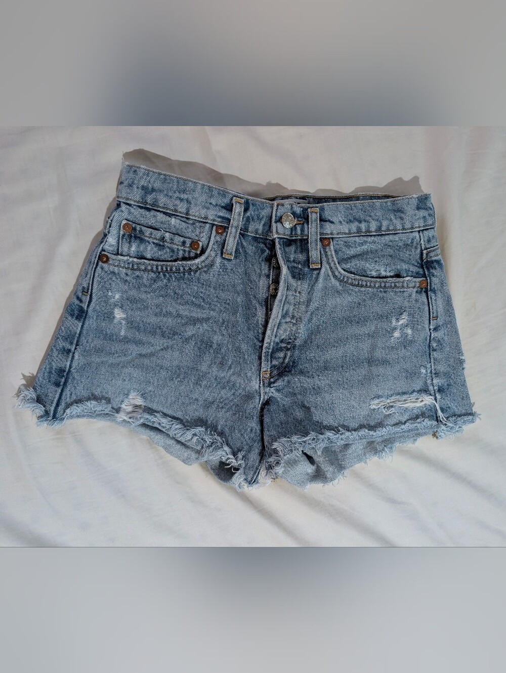 AGOLDE Premium Parker High Rise Distressed Denim Short Medium Wash Y2K Size 24